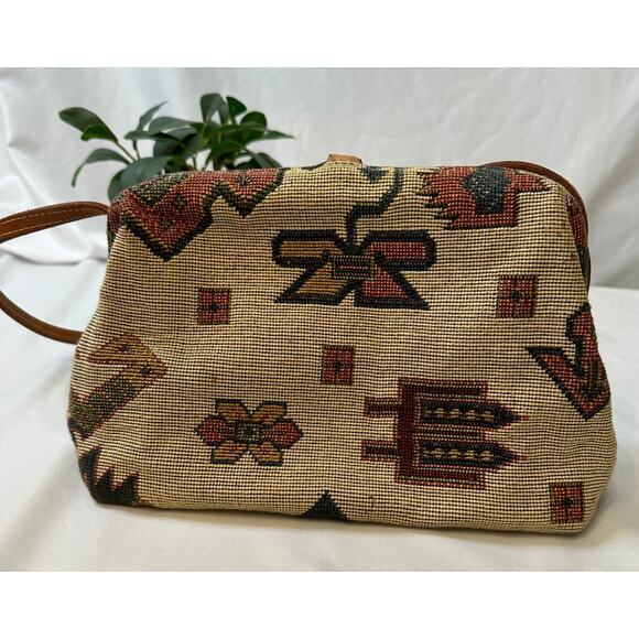 Vintage 80s T. Cappelli Southwestern Aztec Woven Carpet Crossbody - Picture 2 of 9